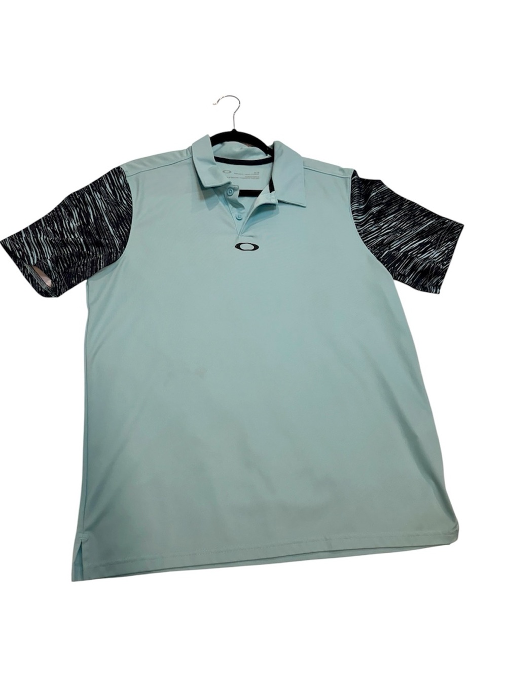 Oakley Men's Light Seafoam Polo with Black Marled Sleeves